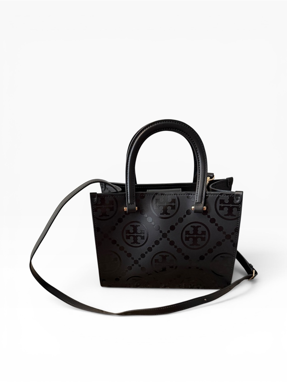 Tory Burch T monogram, black top handle embossed Crossbody tote bag